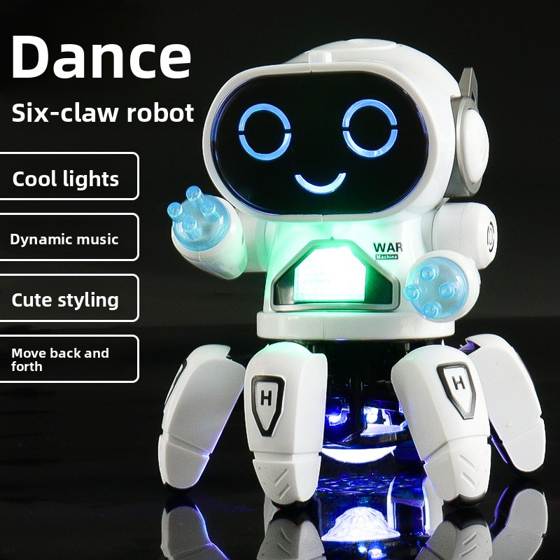 Dancing electric six-clawed little 6 robot with lights and music - children's boy toy