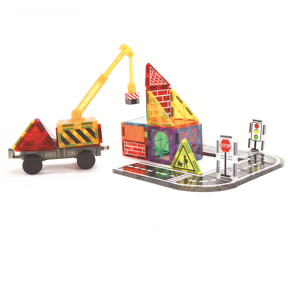 Magnetic building blocks children's city traffic printed road magnetic tiles
