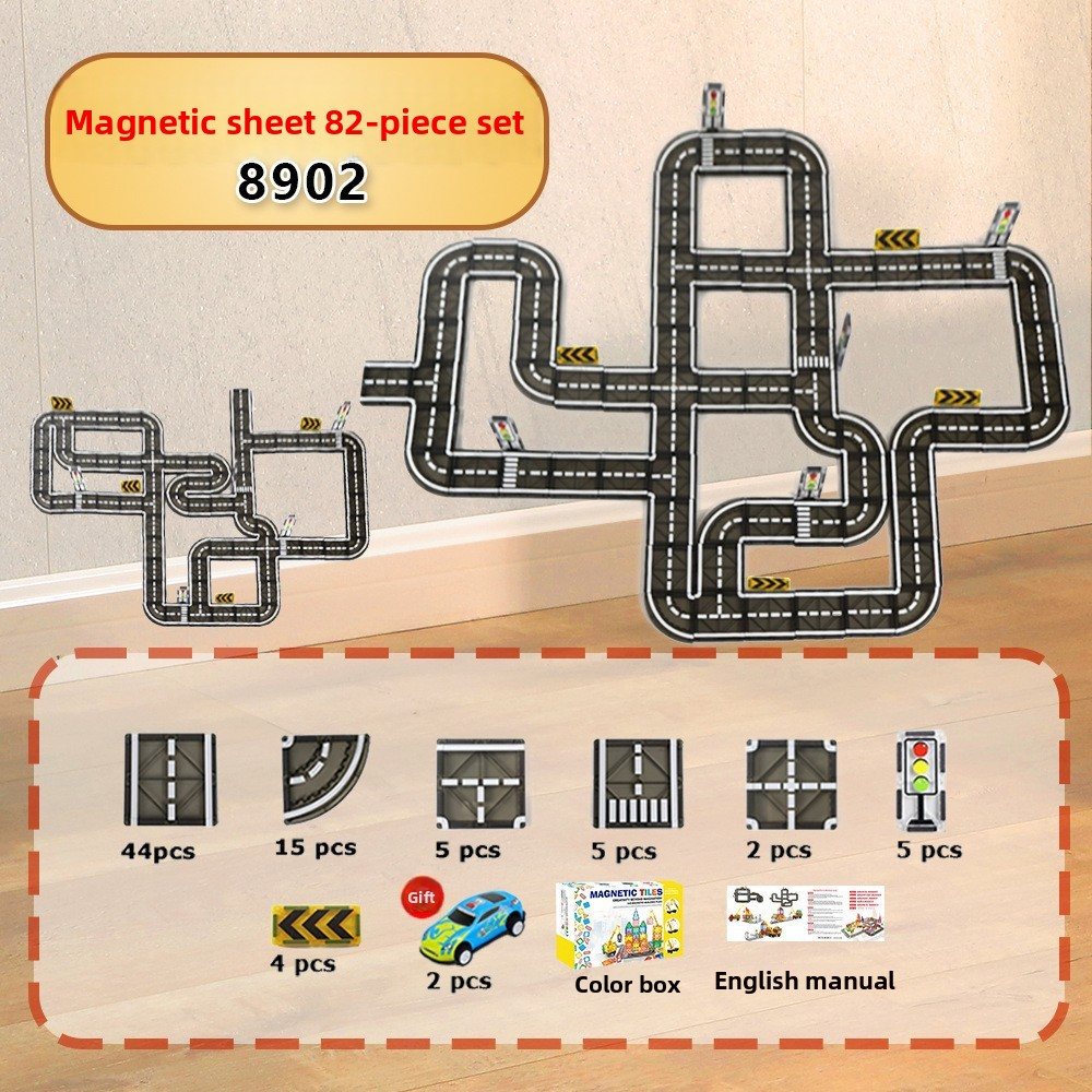 Magnetic building blocks children's city traffic printed road magnetic tiles