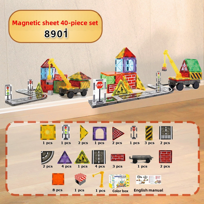 Magnetic building blocks children's city traffic printed road magnetic tiles