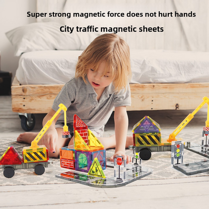 Magnetic building blocks children's city traffic printed road magnetic tiles
