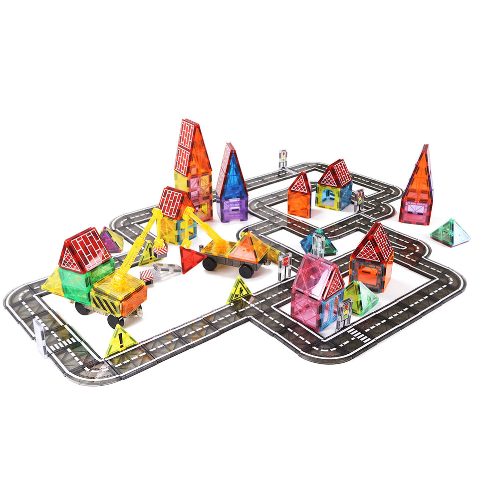 Magnetic building blocks children's city traffic printed road magnetic tiles
