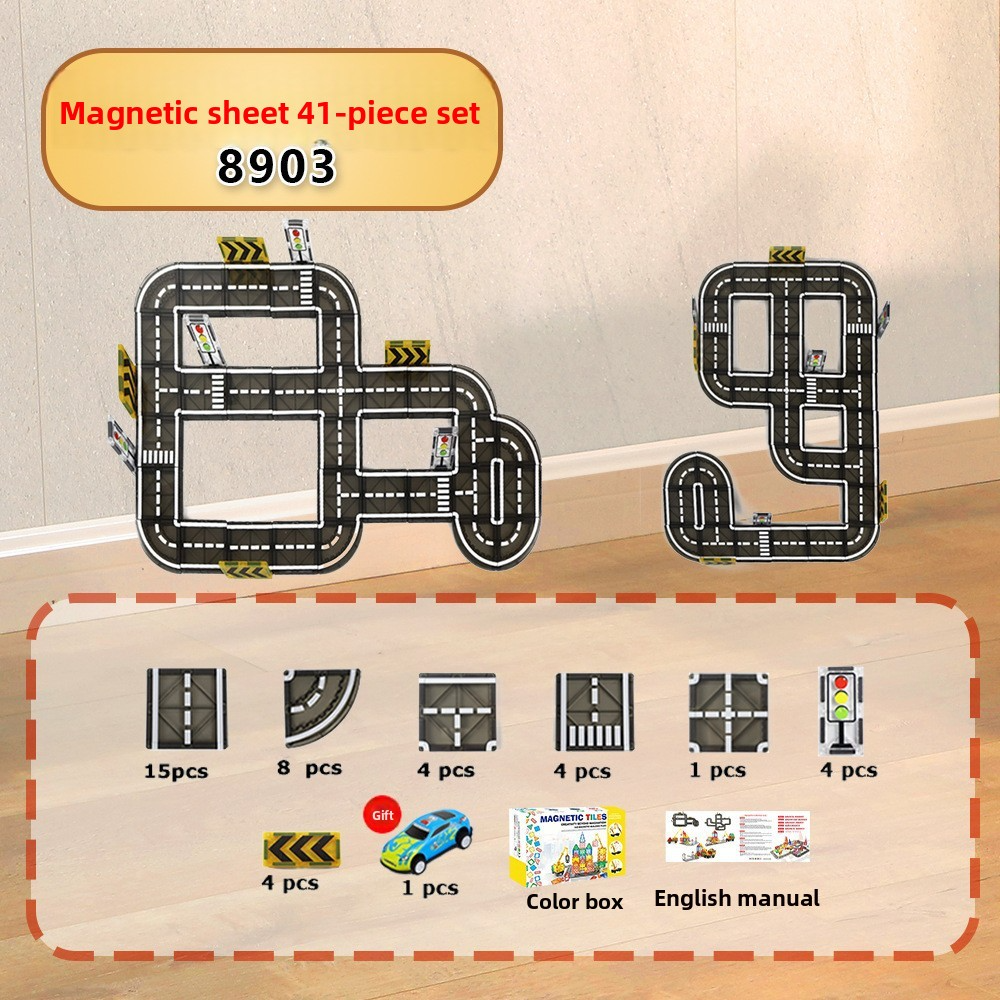 Magnetic building blocks children's city traffic printed road magnetic tiles