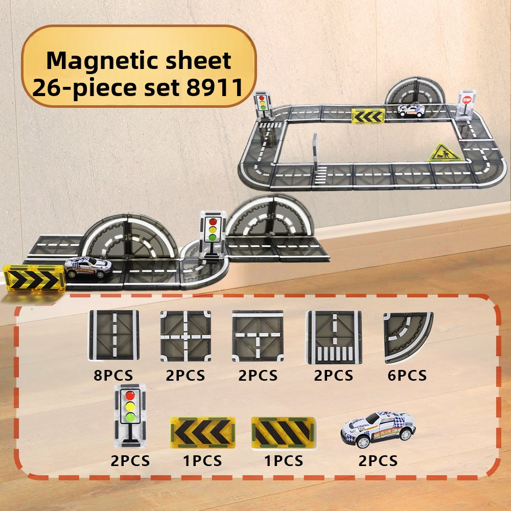 Magnetic building blocks children's city traffic printed road magnetic tiles