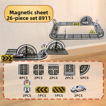 Magnetic building blocks children's city traffic printed road magnetic tiles